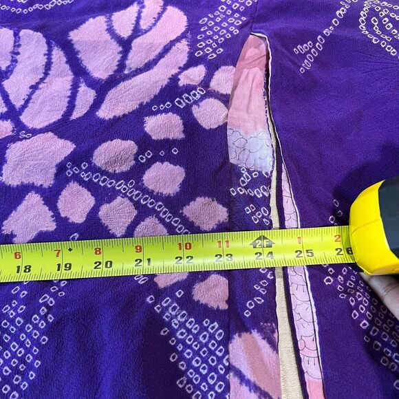 Japanese Kimono Yukata Robe Floral Womens One Size Purple Pink Asian Wide Sleeve - Picture 5 of 12